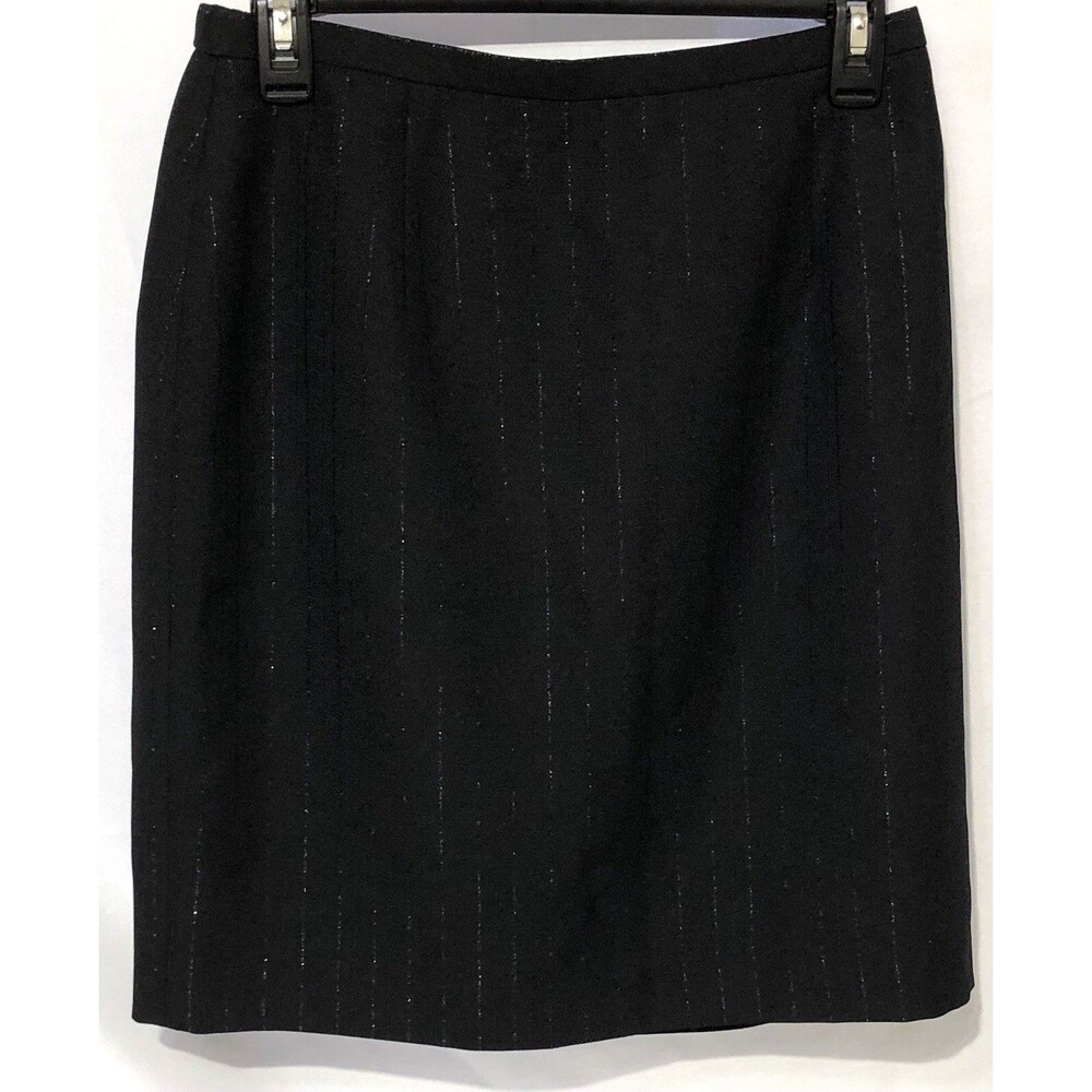 Nwt Karen A-Line Skirt 10P Blk Metallic Stripes 28”W Knee Business Career Office